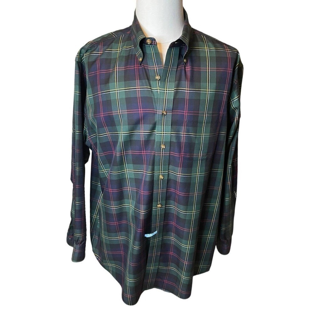 Brooks Brothers Plaid No Iron Button Down Shirt Men’s XL Cotton